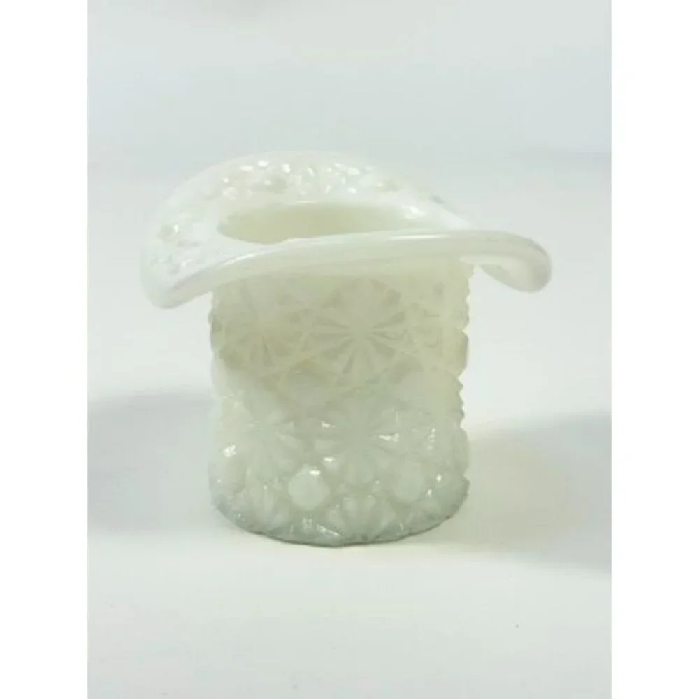 Toothpick Holder Vase Candleholder Fenton Daisy Button Top Hat Opalescent Milk G - Picture 2 of 16